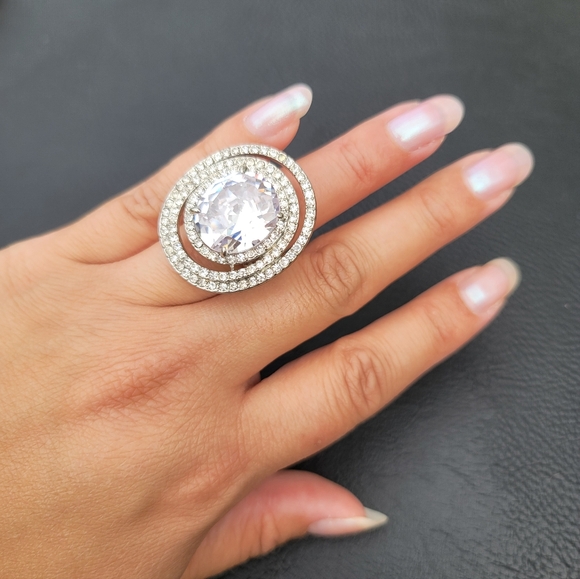 Huge Sparkly Statement Ring - Super Super Light Pink Center Stone - Estate - Picture 7 of 7